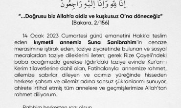 Iğdır Valisi H. Engin Sarıibrahim’ den Teşekkür Mesajı